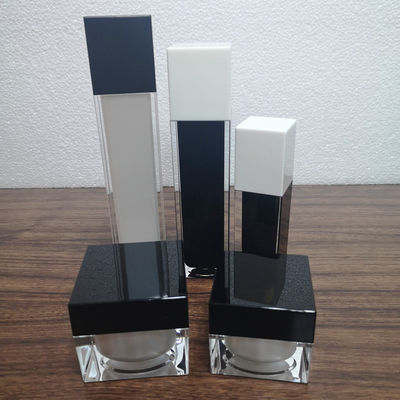 Popüler 20g 30g 50g beyaz plastik akrilik siyah şapka kare çift duvarlı kozmetik üreticisi cilt bakımı krem kavanozu